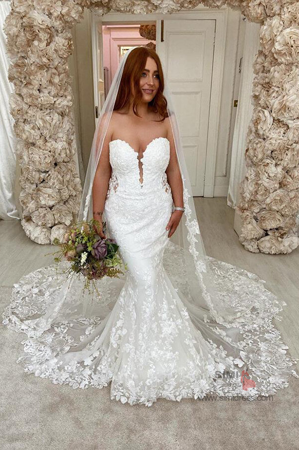 Ivory Lace Mermaid Sweetheart Wedding Dress With Open Illusion Back, SW391 | wedding dresses | mermaid wedding dresses | lace wedding dresses | bridals | bridal gowns | Simidress