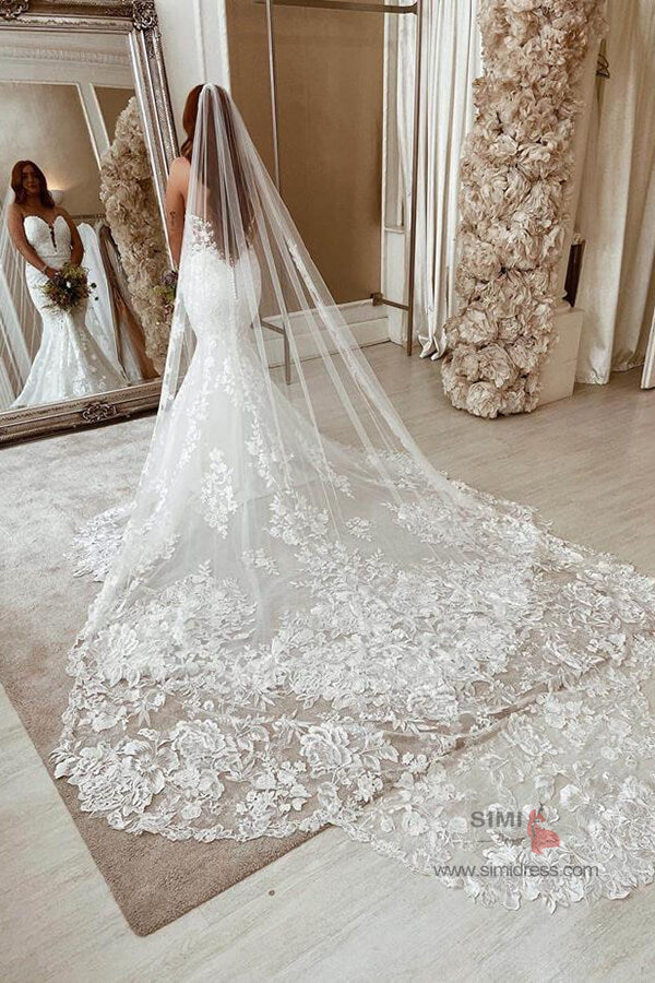 Ivory Lace Mermaid Sweetheart Wedding Dress With Open Illusion Back, SW391 | wedding dress | wedding dresses mermaid | bridal dresses | wedding gowns | lace wedding dresses | cheap wedding dresses | wedding dresses online | Simidress.com