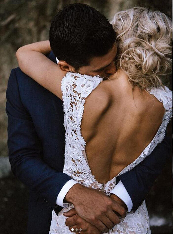 Ivory Lace Mermaid Cap Sleeves Long Wedding Dresses, Bridal Dresses, SW411 | mermaid wedding dresses | cheap bridal gowns | www.simidress.com