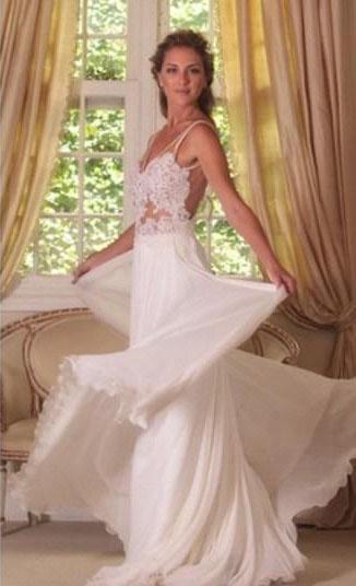 www.simidress.com | White Simple Lace Bridal Gown, Sexy Backless Cheap Wedding Dress,SW56