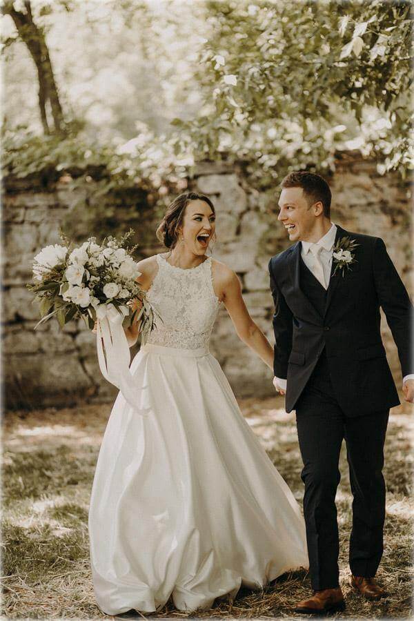 Satin Lace A-line Halter Illusion Neck Wedding Dresses With Sweep Train, SW535 | cheap lace wedding dresses | beach wedding dresses | outdoor wedding dress | www.simidress.com