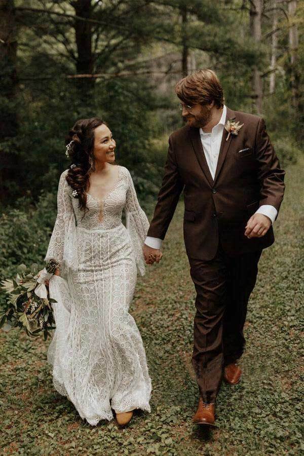 Sheath Lace Long Sleeves Wedding Gown, Lace Up Beach Wedding Dresses, SW531 | lace wedding dresses | wedding dresses near me | wedding dresses cheap | www.simidress.com