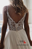 White Chiffon A-line V-neck Lace Spaghetti Straps Sweep Train Prom Dress, Wedding Dress, SP447 | Weddings | wedding dresses | bridal gowns | wedding gowns | wedding 2020 | lace wedding dresses | white wedding dresses | Ivory wedding dresses | mermaid wedding dresses | wedding dresses cheap | wedding party dresses | boho wedding dresses | simple wedding dresses | wedding dresses near me | wedding ideas | beach wedding dresses | wedding dresses online | Simidress 