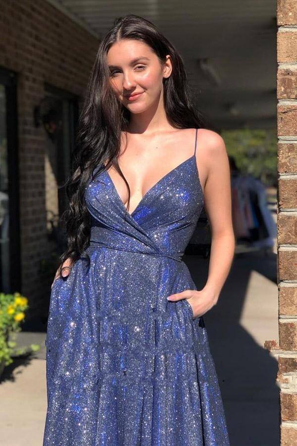 Sparkly A-line Spaghetti Straps Prom Dresses, Evening Dresses With Slit, SP661 | prom dresses long | evening dresses | party dresses | Simidress.com