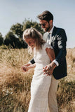 Ivory Lace Boho Mermaid Backless Cap Sleeves Bohemian Wedding Dresses, SW354 | lace wedding dresses | wedding dreses mermaid | ivory wedding dresses | boho wedding dresses | cheap wedding dresses | wedding dresses online | wedding dresses near me | bridals | wedding gowns | Simidress
