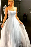 Elegant Sparkly Sky Blue A-Line Backless Long Prom Dresses, Evening Dresses, SP561