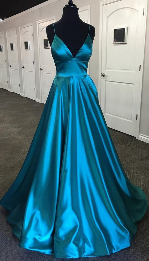 Pretty Peacock Blue A-line Spaghetti Straps Prom Dresses, Evening Dresses, SP677 | royal blue prom dresses | prom gowns | cheap prom dresses | formal dresses | simple prom dresses | long prom dresses | party dresses | evening dresses | plus size prom dresses | www.simidress.com