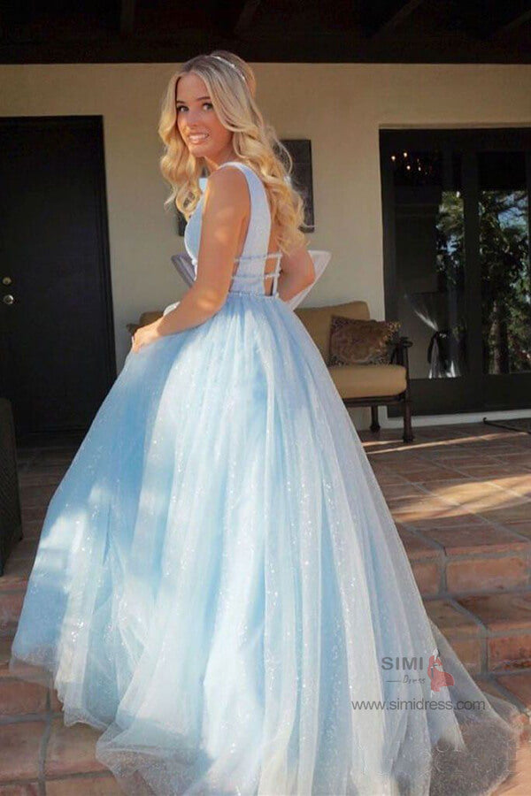 Sparkly A-line Deep V-Neck Beaded Long Prom Dresses, Evening Dresses, SP678 | long prom dresses | cheap prom dresses | sparkly prom dresses | formal dresses | evening dresses | simidress.com