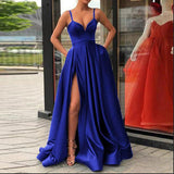 Fancy Royal Blue Satin A Line V Neck Prom Dresses, Evening Dresses, SP676 | royal blue prom dresses | cheap prom dresses | long prom dresses | formal dresses | simple prom dresses | evening dresses | formal dresses | party dresses | www.simidress.com