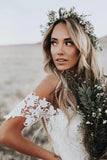 Ivory Lace Rustic Mermaid Illusion Neckline Beach Wedding Dresses, Bridal Dress, SW187 | lace wedding dresses | bridal gowns | bridal dresses | mermaid wedding dresses | boho wedding dresses | www.simidress.com