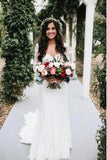 Beautiful Lace Long Sleeves Mermaid V-neck Open Back Wedding Dresses, SW348 | beach wedding dresses | lace wedding dresses | long sleeves wedding dresses | bridal gowns | bridal dresses | cheap wedding dresses | www.simidress.com