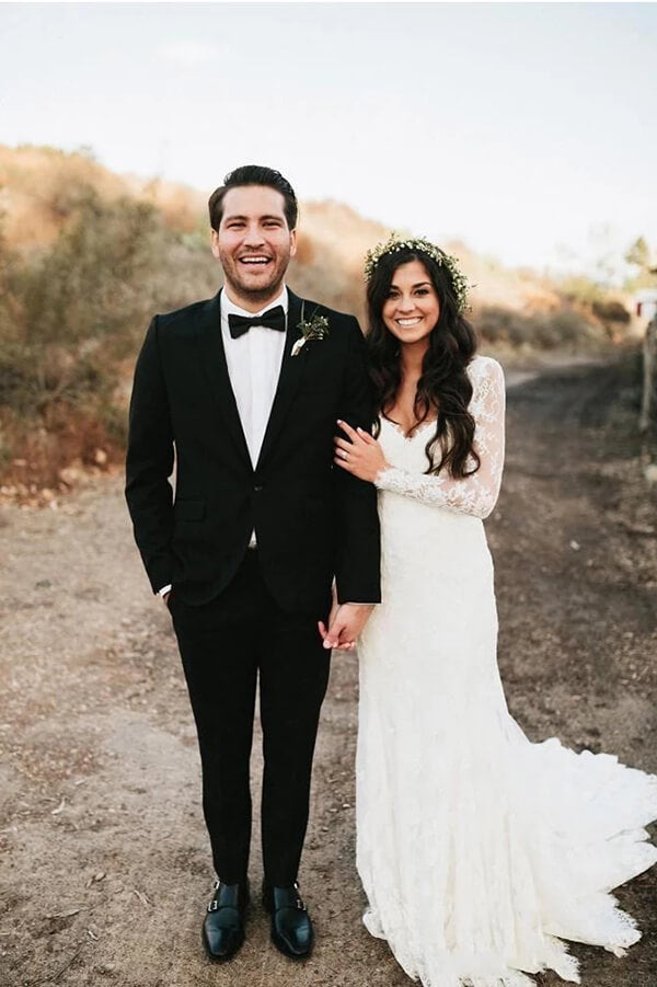 Beautiful Lace Long Sleeves Mermaid V-neck Open Back Wedding Dresses, SW348 | bridal gowns | wedding gowns | weddings | bridal dresses | long sleeve wedding dresses | beach wedding dresses | cheap wedding dresses | www.simidress.com