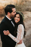 Beautiful Lace Long Sleeves Mermaid V-neck Open Back Wedding Dresses, SW348 | long sleeve wedding dresses | lace wedding dresses | cheap wedding dresses | bridal dresses | bridal gowns | www.simidress.com