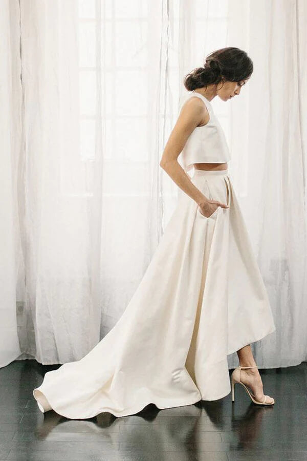 Simple Ivory Satin Two Pieces A Line Beach Wedding Dresses, Bridal Gown, SW548 | cheap wedding dresses | vintage wedding dresses | wedding gowns | simidress.com