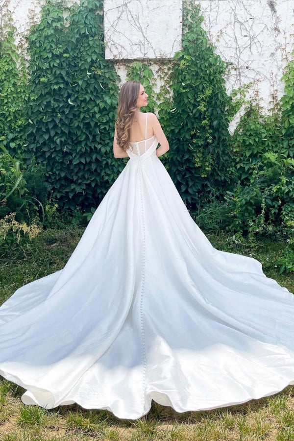 Simple Satin Sweetheart Spaghetti Straps Wedding Dresses, Bridal Gown, SW553 | outdoor wedding dresses | wedding dresses near me | vintage wedding dress | simidress.com