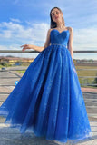 Sparkly Blue Tulle A-line Spaghetti Straps Prom Dresses, Evening Dresses, SP910 | cheap prom dresses | a line prom dress | party dress | simidress.com