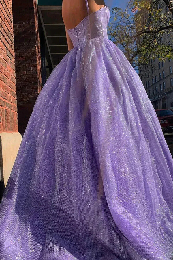 Sparkly Lilac A-line Sweetheart Spaghetti Straps Prom Dresses, Evening Gown, SP846 | a line prom dresses | evening dresses | long formal dresses | simidress.com
