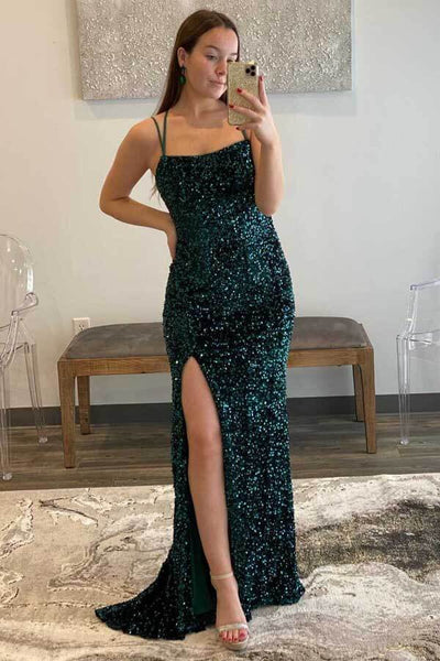 Sheath Pink Sequins Prom Dress with Slit main image 1