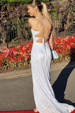 Sparkly Sheath Spaghetti Straps V Neck Prom Dresses With Sweep Train, SP968 | prom dresses near me | evening dresses | long formal dresses | simidress.com