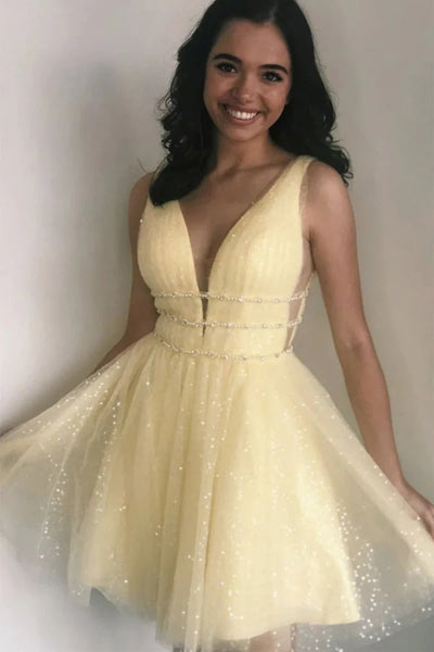 Sparkly Sky Blue Tulle A-line Homecoming Dresses SH600
