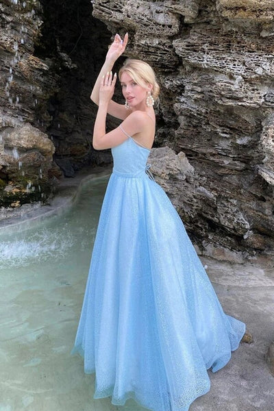 Sparkly Tulle Sky Blue A-line Scoop Prom Dresses, Long Formal Dresses, SP805 Sparkly Tulle Sky Blue A-line Scoop Prom Dresses, Long Formal Dresses, SP805
