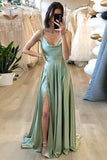 Stylish Silk like Satin Spaghetti Straps A-line Prom Dresses, Evening Dress, SP772 | simple prom dress | sage prom dresses | cheap long prom dress | www.simidress.com