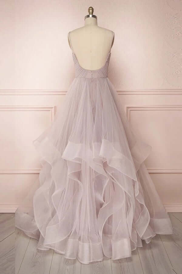 Tulle A-line Spaghetti Straps Pleated Long Prom Dresses, Evening Gown, SP731 | cheap prom dresses | formal dresses | tulle a line prom dresses | www.simidress.com
