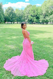 Tulle Lace Mermaid Spaghetti Straps Prom Dresses, Long Formal Dresses, SP766 | mermaid lace prom dresses | hot pink prom dresses | lace prom gown | www.simidress.com