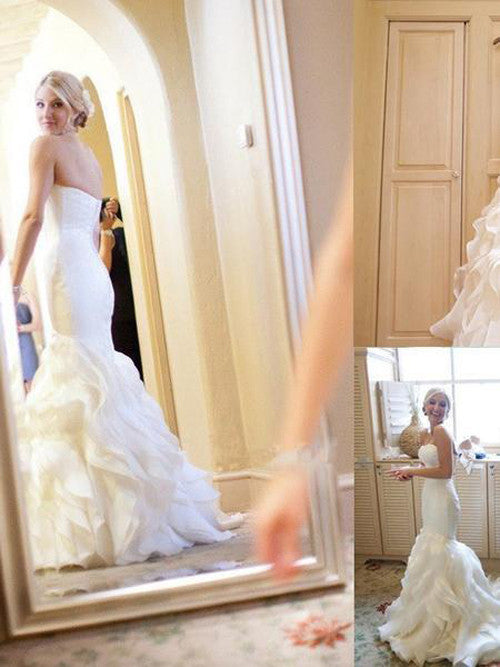 2017 Long Custom Wedding Gowns,Organza Mermaid Wedding Dresses,Cheap Bridal Dresses
