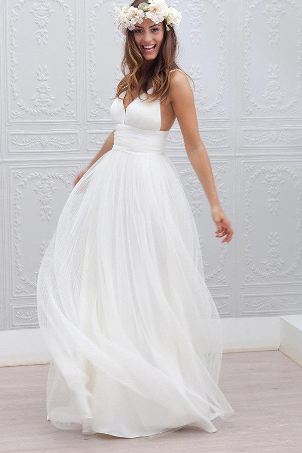 Long Simple Beach Wedding Gowns,Sexy Spaghetti Straps Backless Wedding Dresses,SVD532