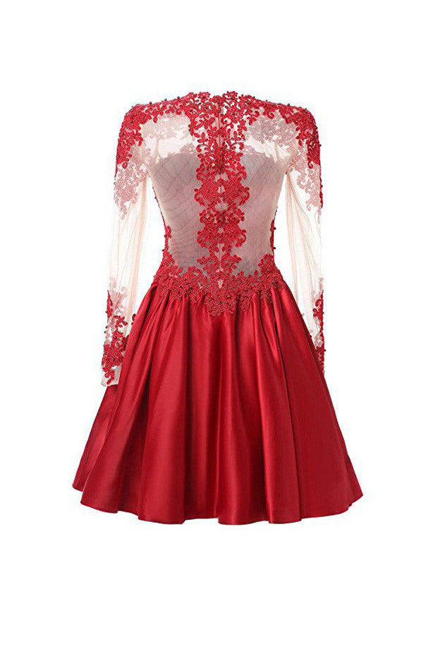 Long Sleeves A Line Homecoming Dresses With Appliques,SVD586