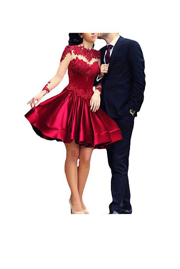 Long Sleeves A Line Homecoming Dresses With Appliques,SVD586