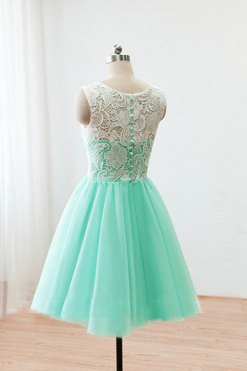 Mint Short Bridesmaid Dress,Lace Bridesmaid Dresses,Homecoming Dresses,SVD598