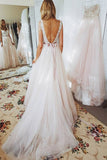 Lace Bodice Beach Open Back Wedding Dresses A Line Dresses with Sash -simidress