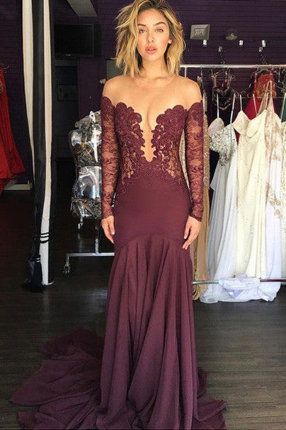 Lace Prom Dresses,Long Sleeve Prom Dresses,Fashion Prom Dresses,Sexy Party Dresses,SIM442