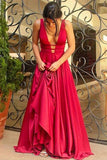Sexy A-Line Backless Prom Dresses,Deep V-Neck Long Prom Evening Dress, M5