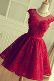 Red Short Lace Homecoming Dresses, Knee-length Prom Dresses, SH78