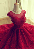 Red Short Lace Homecoming Dresses, Knee-length Prom Dresses, SH78