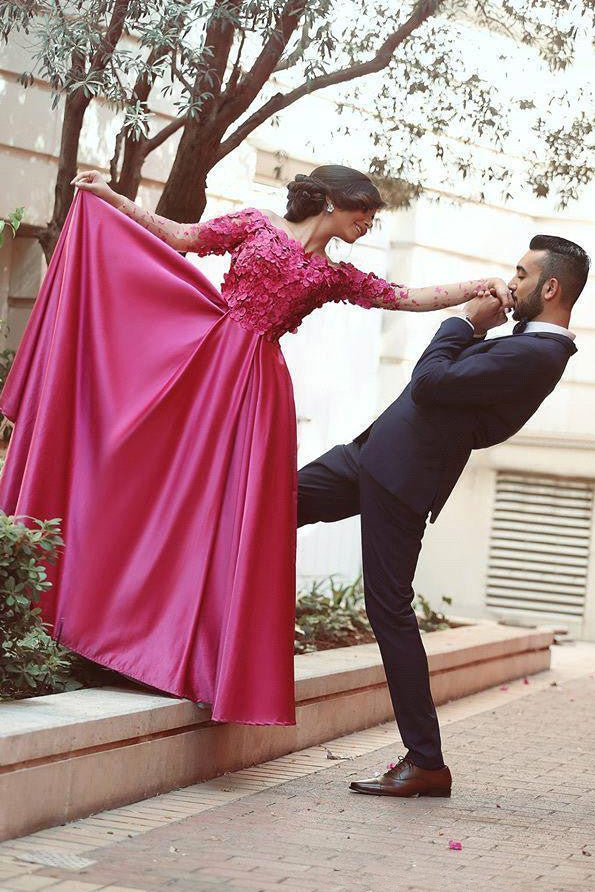 Long Sleeves Prom Evening Gowns with Appliques,Gorgeous Off Shoulder Prom Dress,SVD431