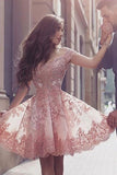 Fabulous Blush Off Shoulder Short Homecoming Dresses with Appliques,SVD569