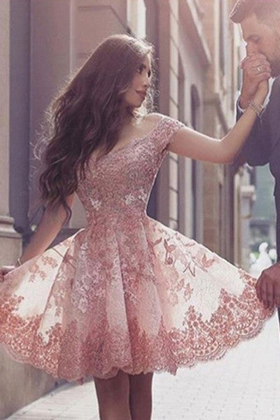 fabulous short dresses Blush Homecoming Dress,Appliques Homecoming Dresses,Short Prom dresses –  Simidress
