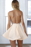 Elegant Open Back Halter Short Homecoming Dresses with Beading,SVD570