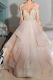 Open Back Wedding Gowns Bridal Dresses,Lace A line Long Sleeve Wedding Dresses,SVD514