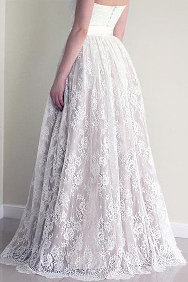 Lace A line Wedding Dresses,Sweetheart Neckline Strapless Wedding Gown,Cheap Bridal Dresses,SVD545