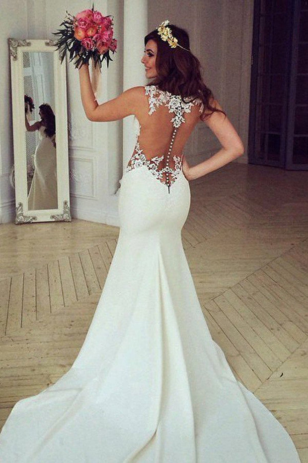 Lace See Through Mermaid Wedding Dresses,Sexy Long Wedding Gowns,Cheap Bridal Dresses,SVD535