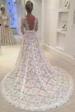 Long Wedding Gowns,Cheap Bridal Dresses,Backless  A line Long Sleeve Wedding Dresses,SVD536