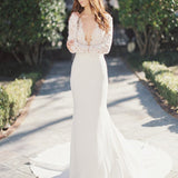 Mermaid Wedding Party Dresses,Sexy Deep V-Neck Long Sleeve Lace Wedding Party Dress,SVD538