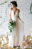 Chiffon Long Wedding Gowns,Backless Beach Wedding Dresses,Cheap Bridal Dresses,SVD542