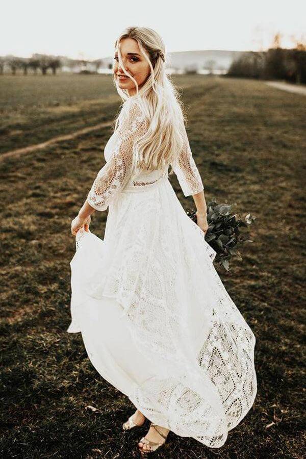 A-line Backless Long Sleeves Rustic Lace Wedding Dresses, Bridal Gown, SW652 image 5