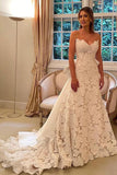 A-line Floral Lace Strapless Boho Wedding Dresses With Satin Bowtie, SW639